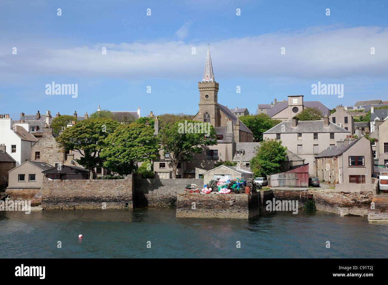 View from the harbour of Stromness, the second largest town in Orkney, Scotland. Stock Photo