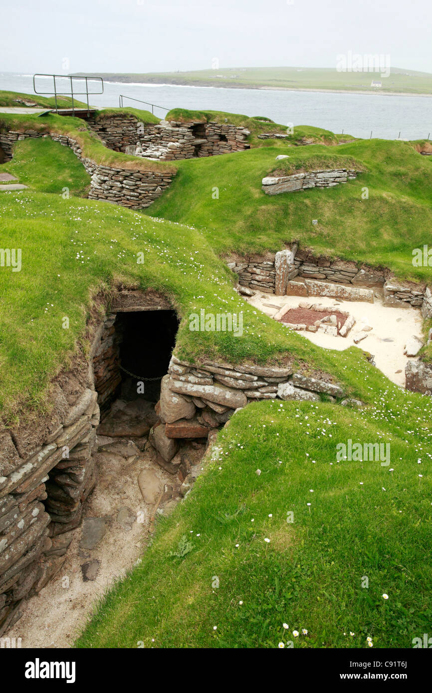 The Heart of Orkney Neolithic UNESCO world heritage site includes the Skara Brae ancient village archaeoligical site. Stock Photo