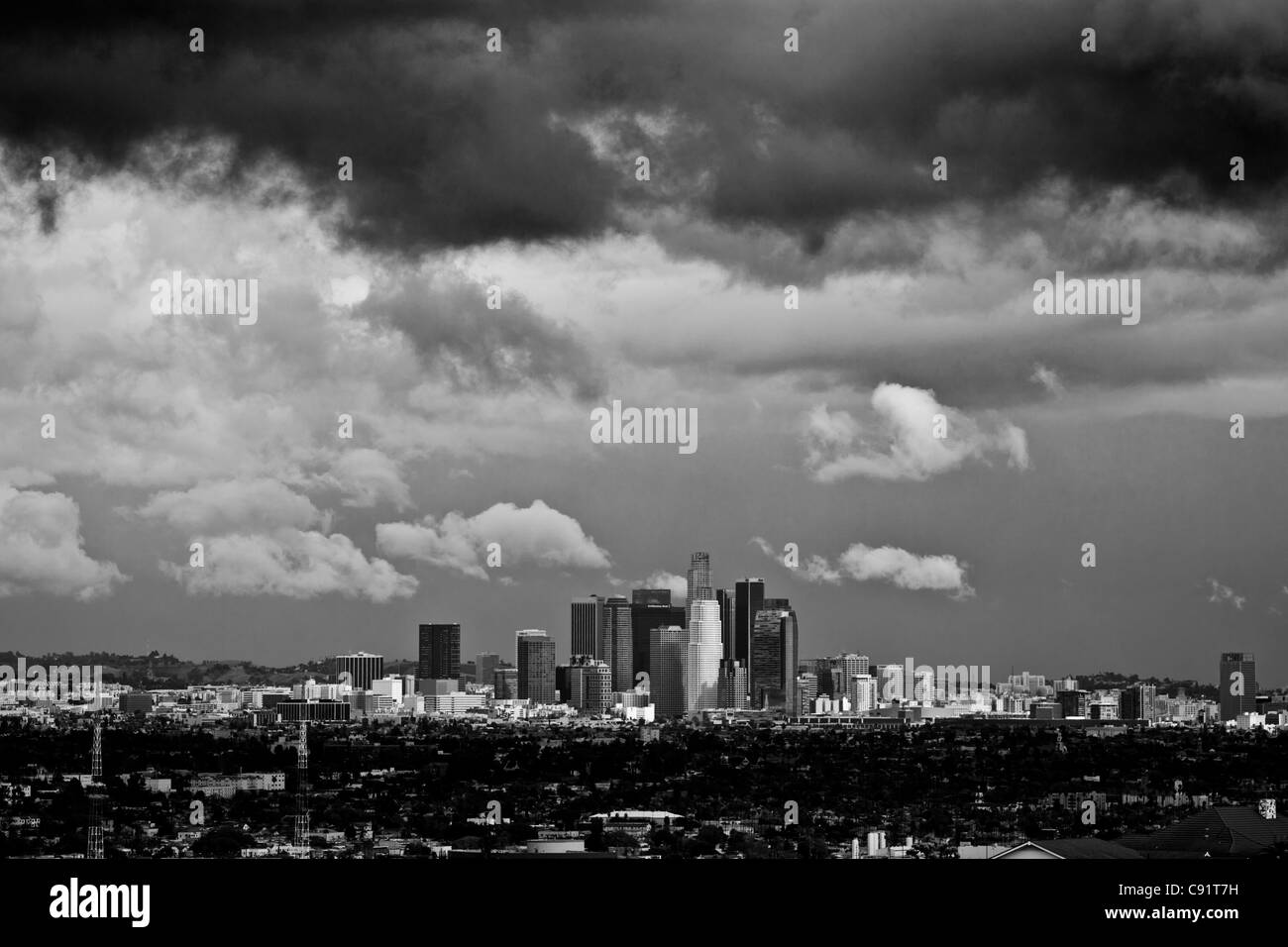 LA skyline from Baldwin Hills, Los Angeles County, California, United States of America Stock Photo