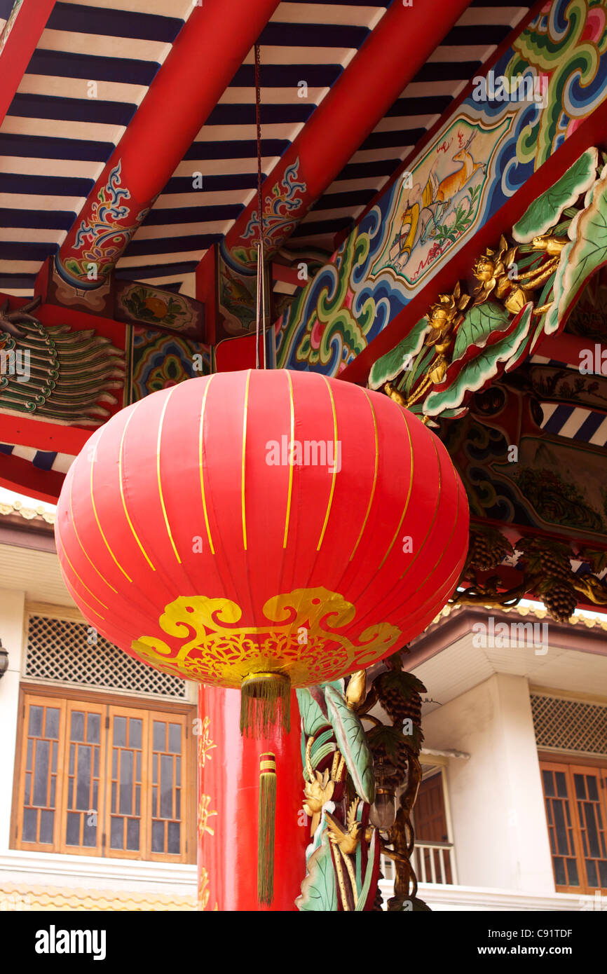 Chinese lantern on the outside of a Chinese temple in China Town in the Samphanthawong district of Bangkok,Bangkok,Thailand Stock Photo