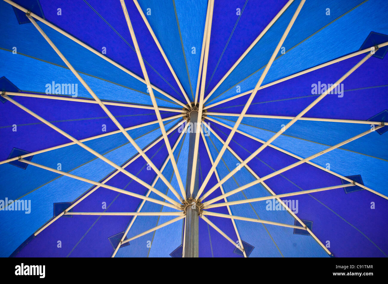 Interior of blue beach umbrella Stock Photo Alamy