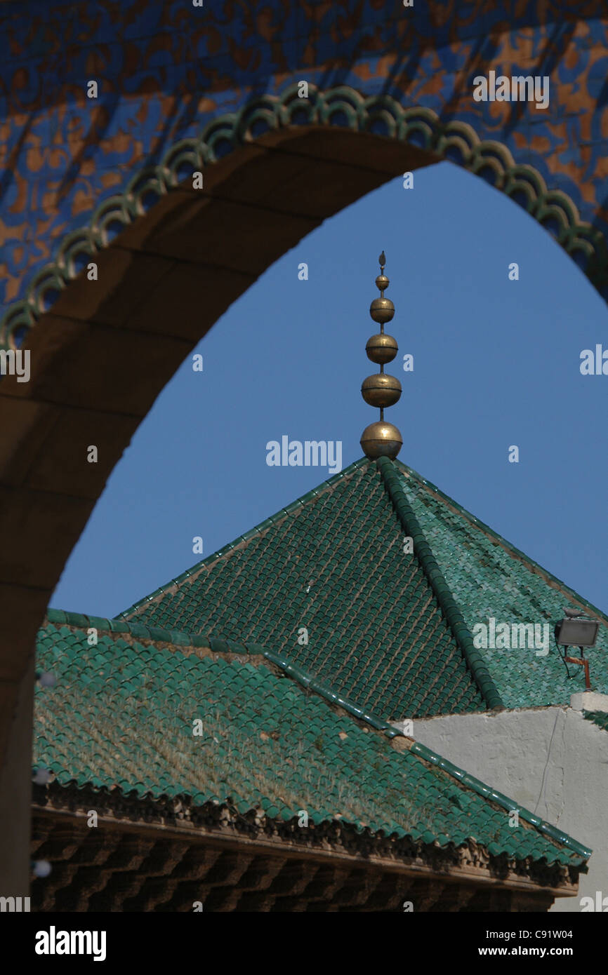 Globes at the top of the roof of the Mausoleum of Moulay Ismail in Meknes, Morocco. Stock Photo