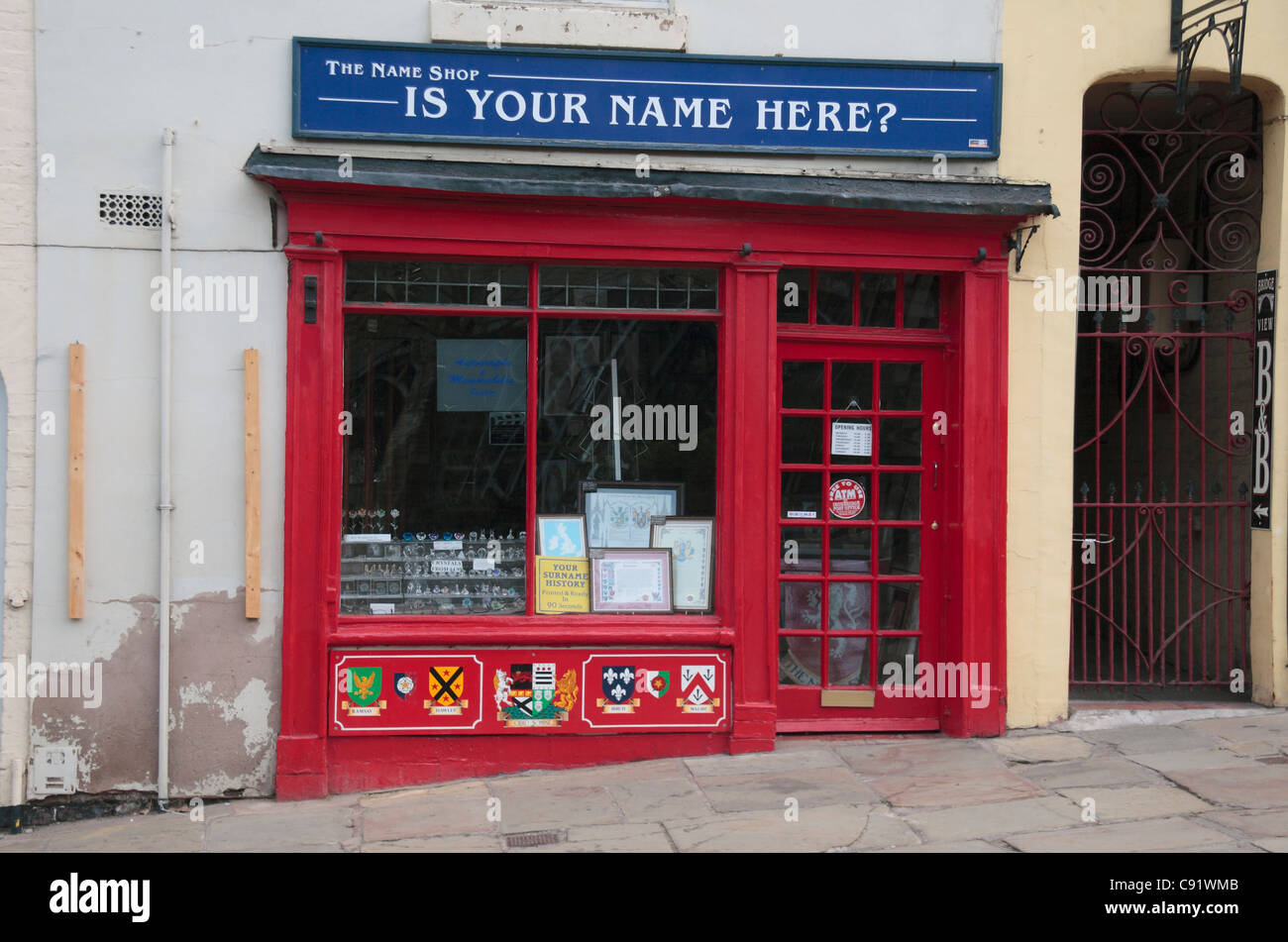 The Name Shop, 'Is Your Name Here' shop in Ironbridge Gorge, Shropshire, UK. Stock Photo