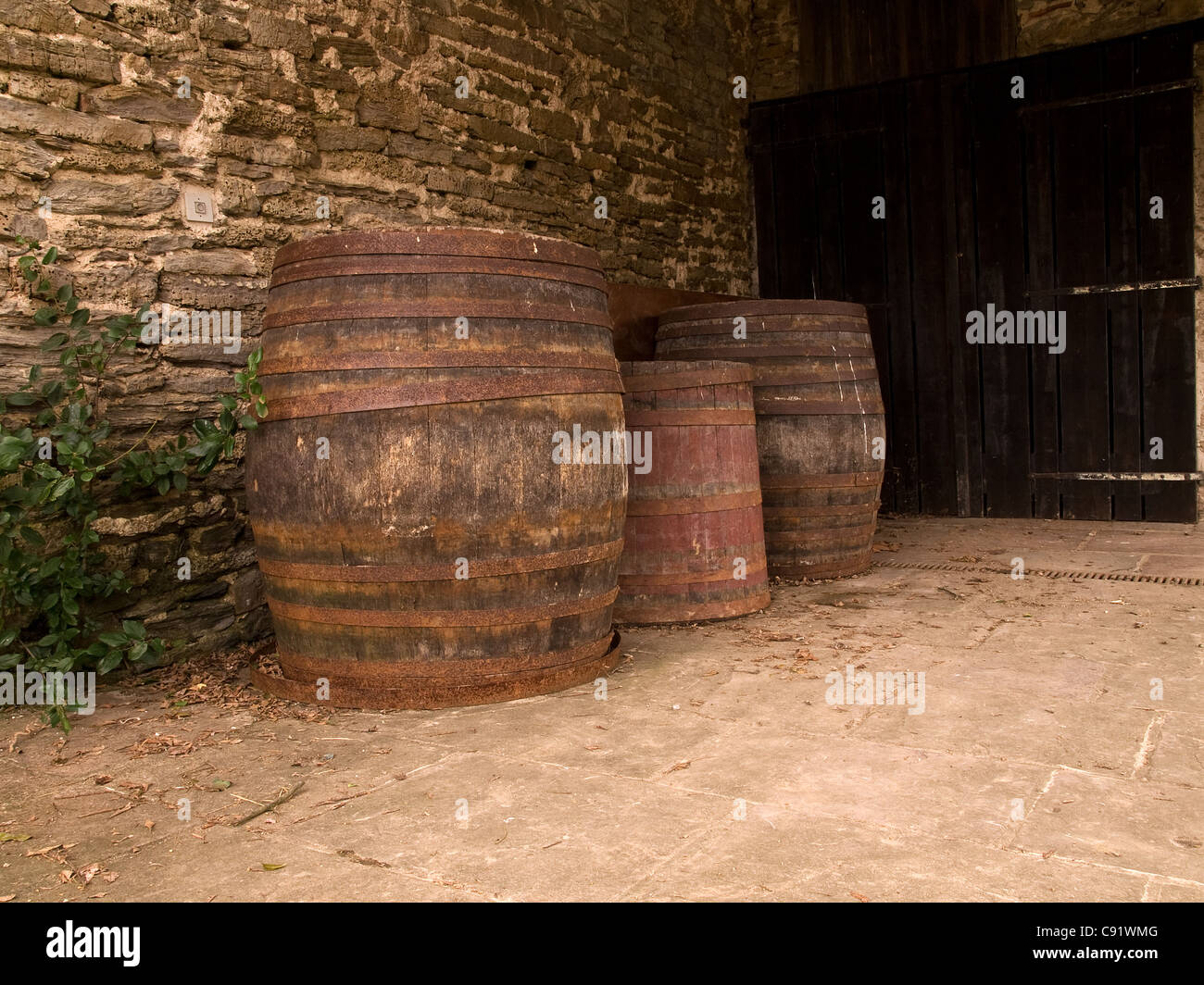 Warehouse of wine Barrels. France Stock Photo Alamy