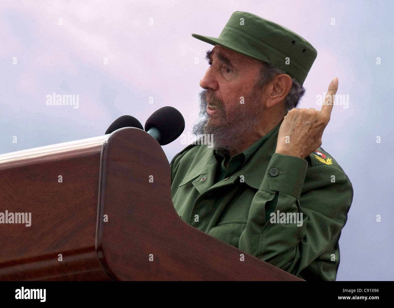 Commander Fidel Castro during his May 1st speech in the Plaza de la Revolución (La Habana), Havana, Cuba (2005) Stock Photo