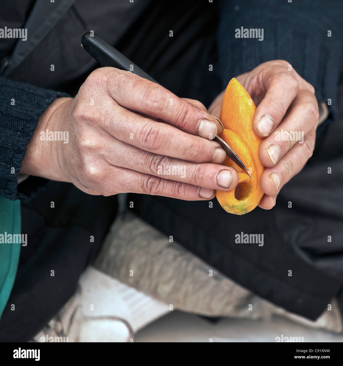 Food sculptor in the Milanese pedestrian, Lombardia, Italy Stock Photo