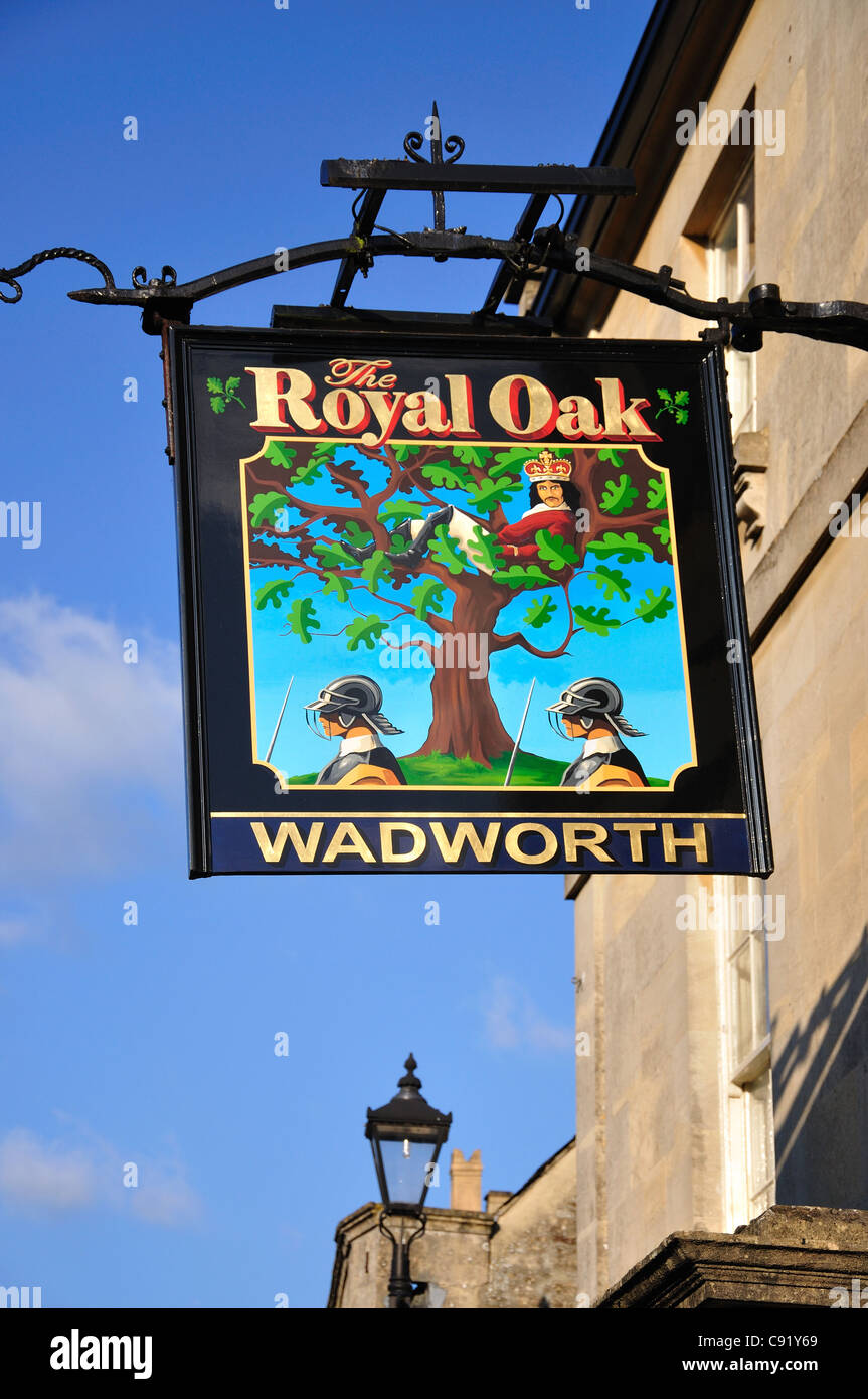 The Royal Oak Pub sign, High Street, Corsham, Wiltshire, England, United Kingdom Stock Photo