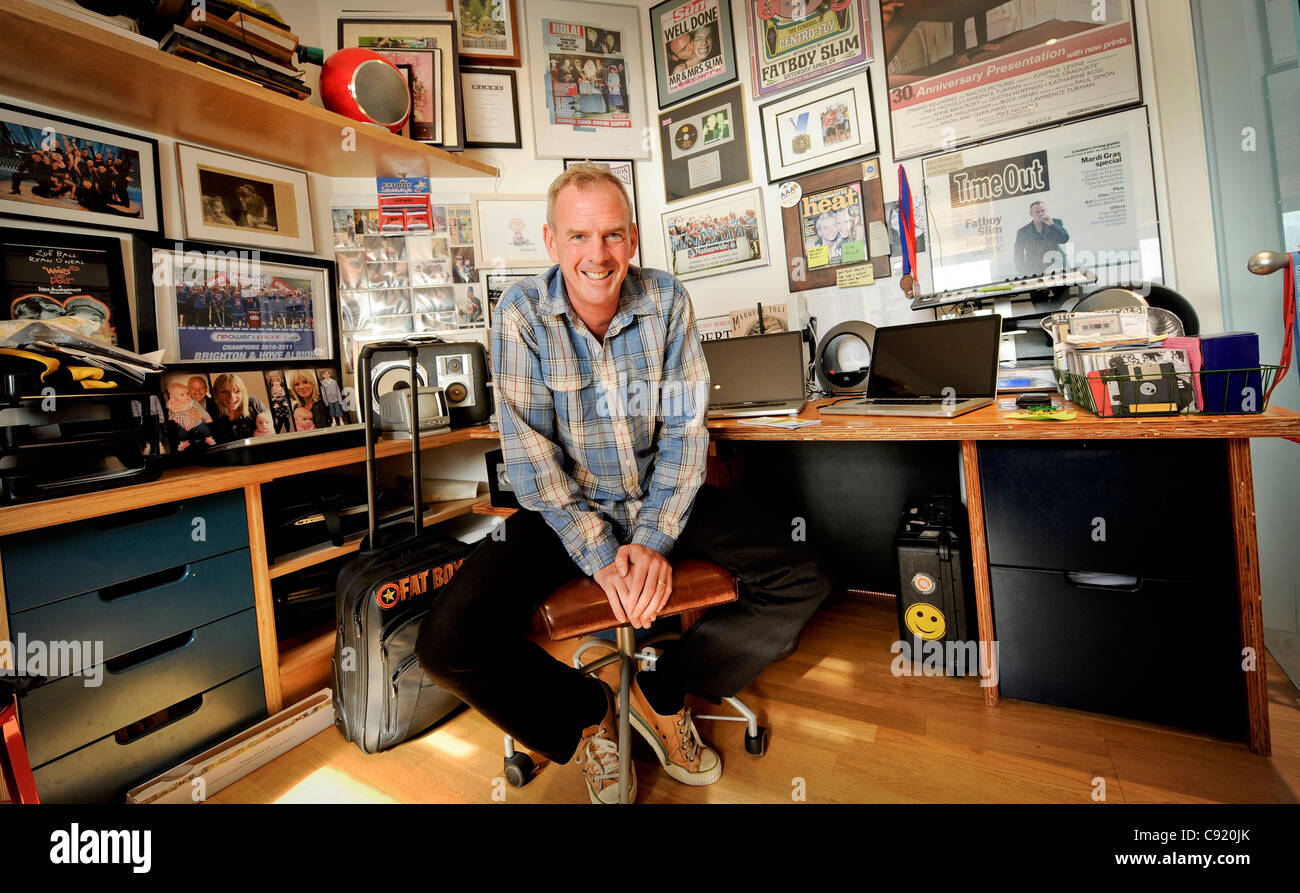Norman Cook aka Fatboy Slim at his Brighton beach front home in East Sussex UK. Stock Photo