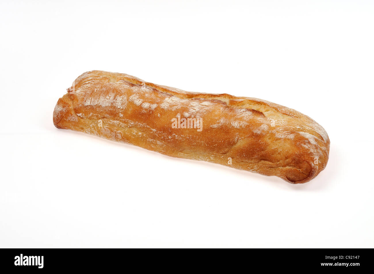 A loaf of Ciabatta italian white bread on white background cutout. Stock Photo