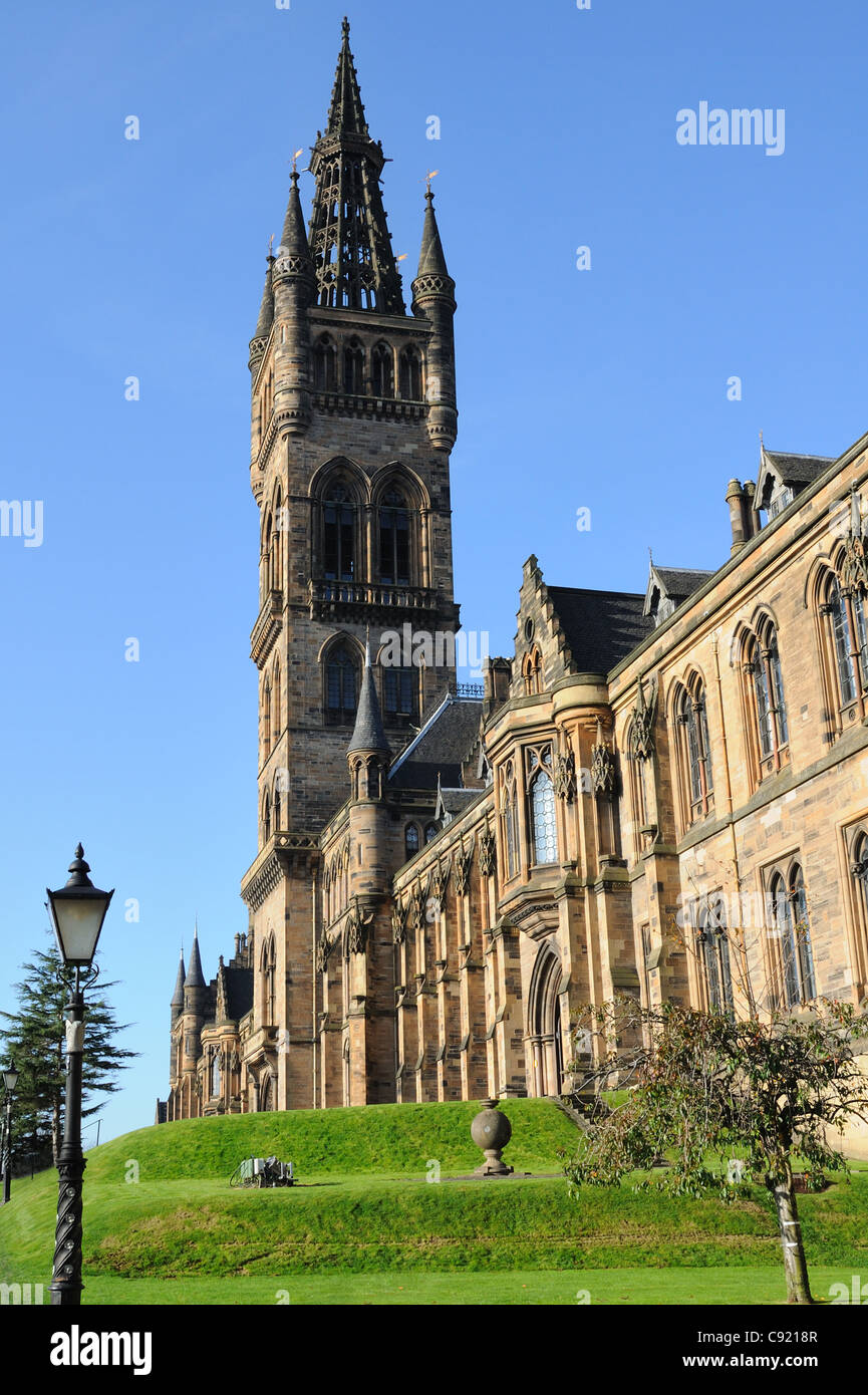 City of Glasgow university building, bell tower and spire in Scotland, UK Stock Photo