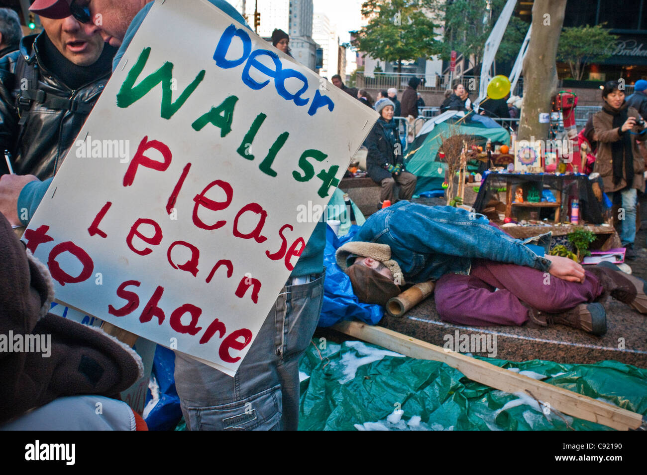 Occupy Wall Street OWS protest demonstration, Zuccotti Park, Manhattan, NYC Stock Photo