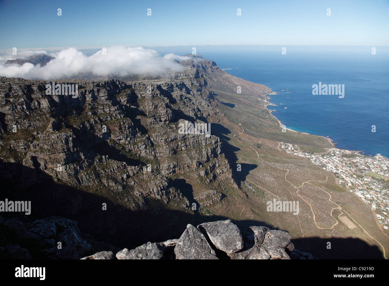 Clifton Bay from the top of Table Mountain. Stock Photo