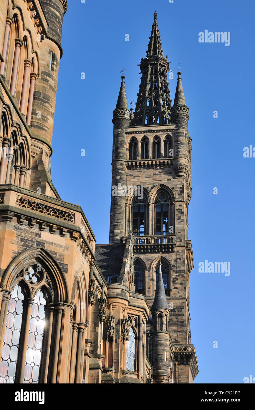 City of Glasgow University bell tower and spire in Scotland. Stock Photo