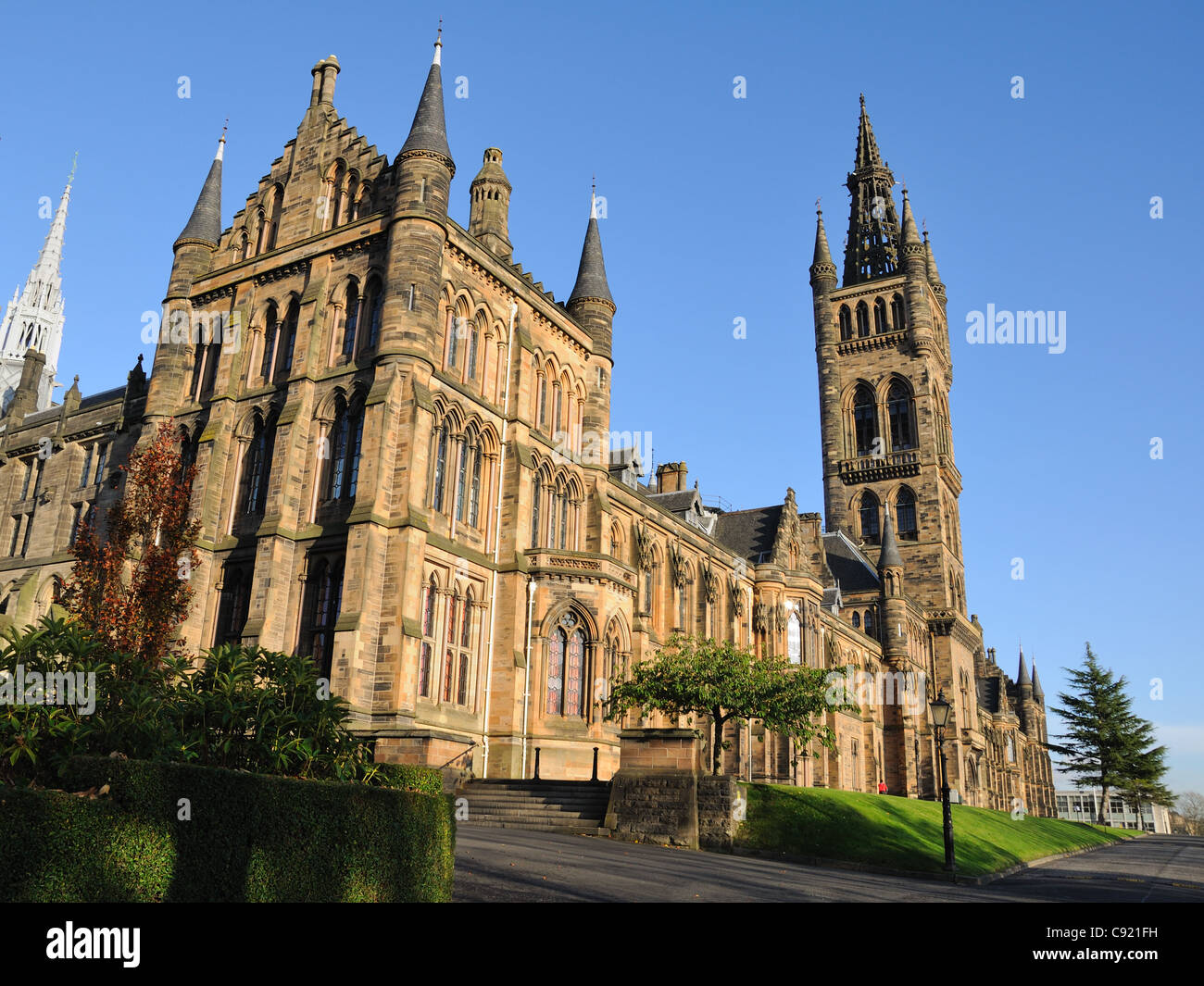 City of Glasgow University main building including bell tower and spire in Scotland Stock Photo