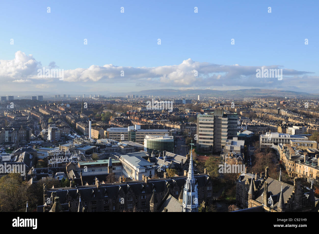 View northwest over the west end of Glasgow, Scotland, UK and beyond. Stock Photo