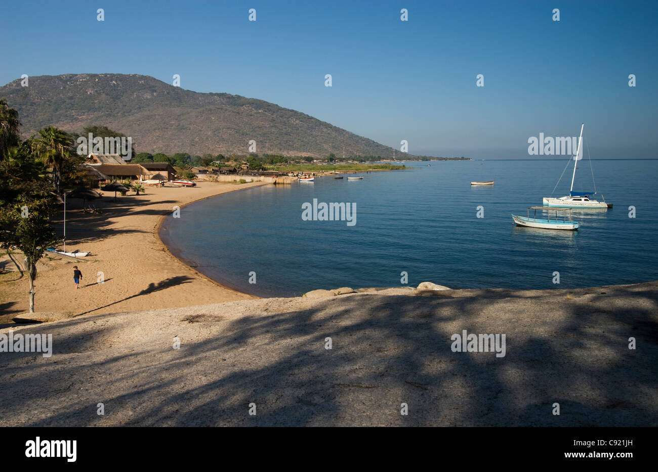 Cape Maclear shoreline is a beautiful landscape at the southern end of Lake Malawi in Southern Malawi. Stock Photo