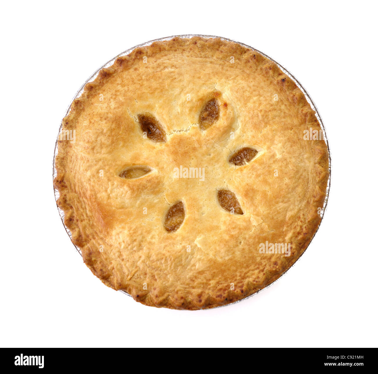 Apple Pie On White Background , Top View Stock Photo