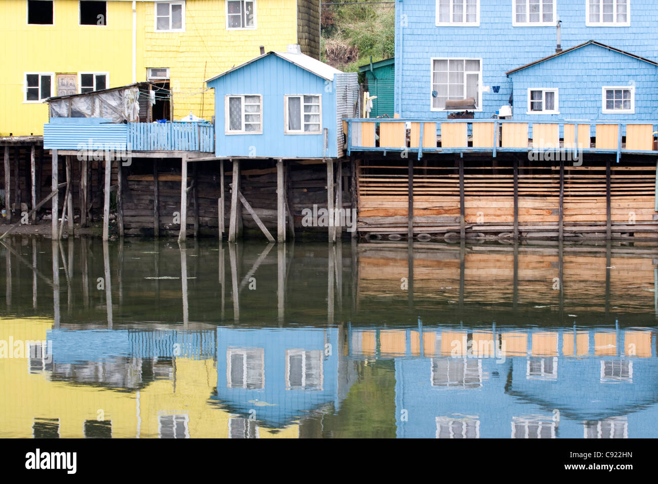 Chiloe Island is the largest island of the Chiloe Archipelago, off the coast in the Pacific Ocean. Stock Photo