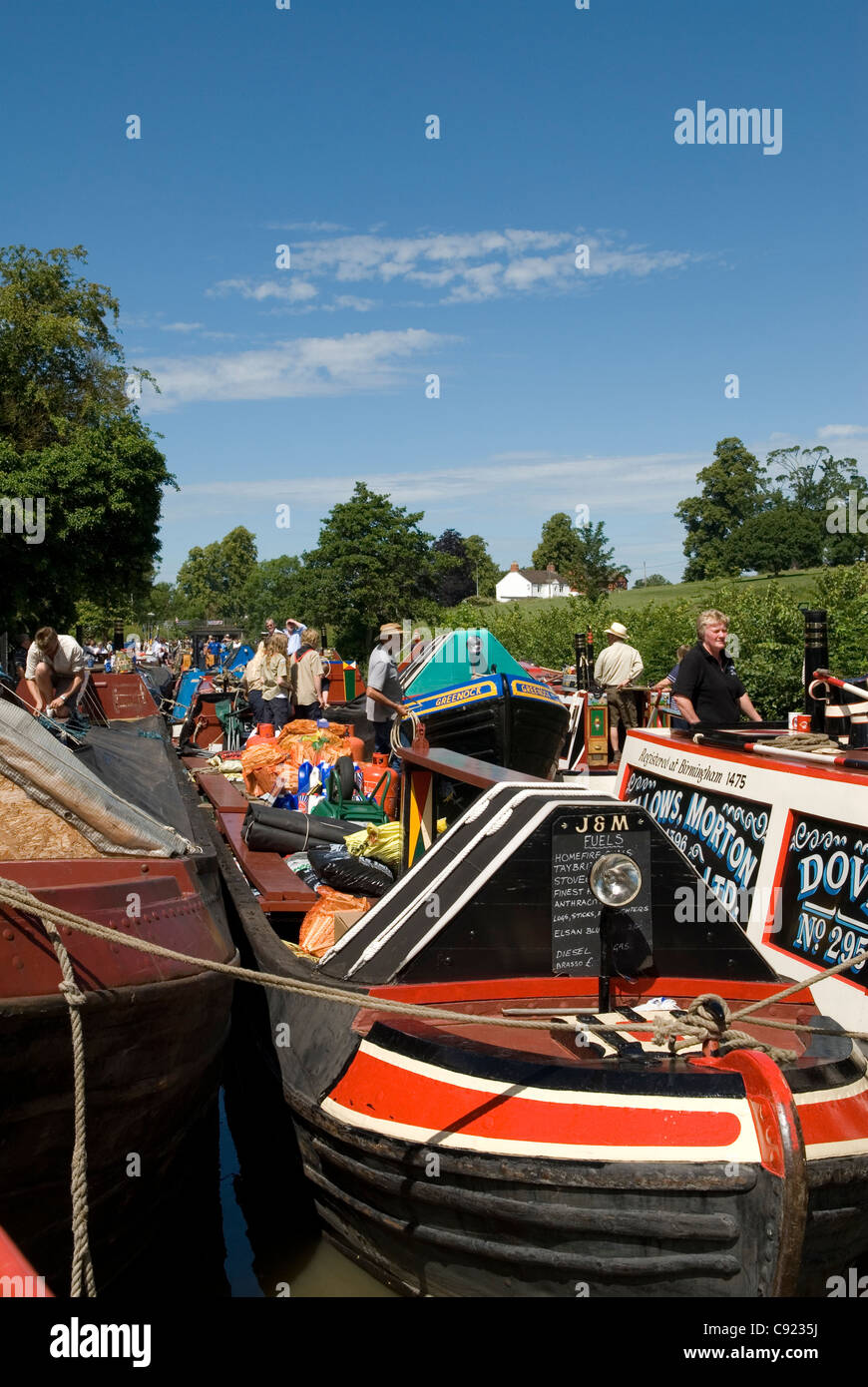 Grand Union Canal. Restored working narrowboats moored at the Braunston Historic Narrowboat rally 2011. Stock Photo