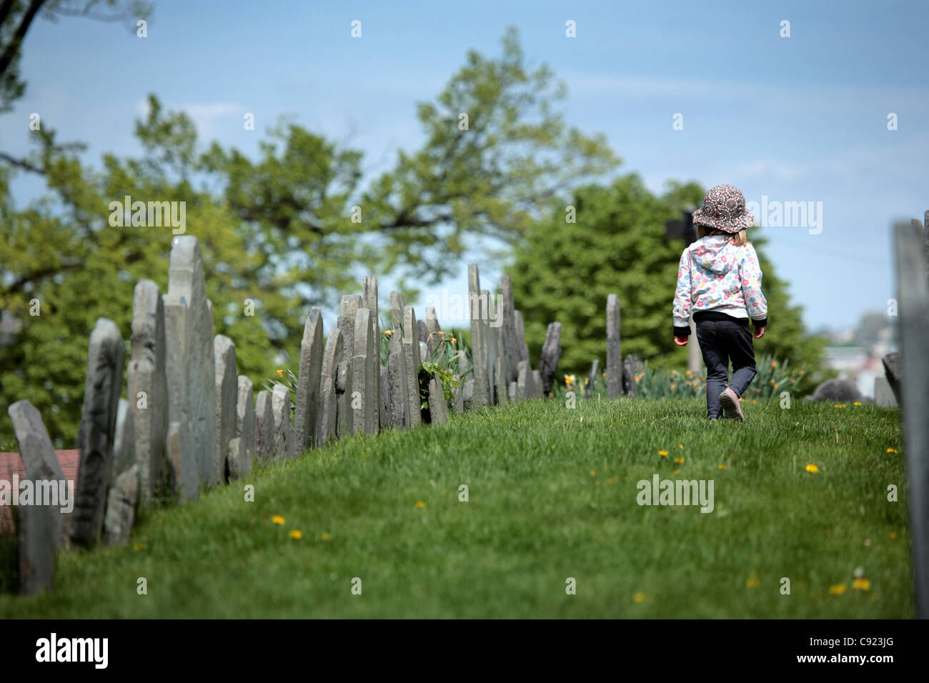 Boston has many historic burial grounds, some of which date back to the 18th century. Stock Photo