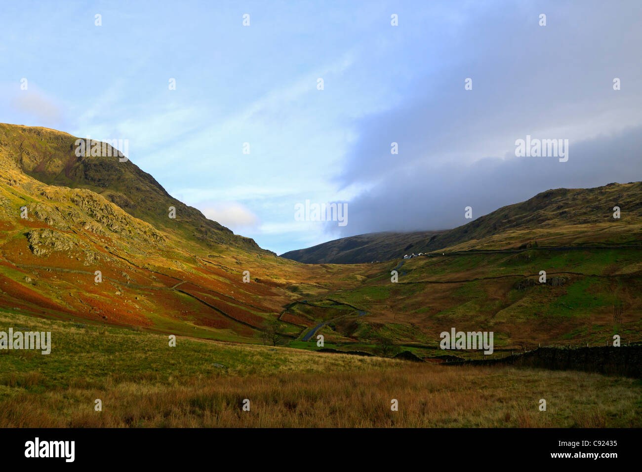 Kirkstone Pass, Cumbria, UK. The narrow road known as 'The Struggle' connects Ambleside in the Rothay Valley to Patterdale. Stock Photo