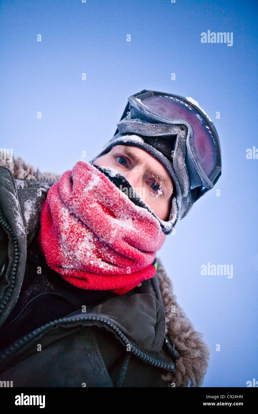 Winter portrait of a Caucasian man with frost on his face and clothing, Interior  Alaska Stock Photo - Alamy