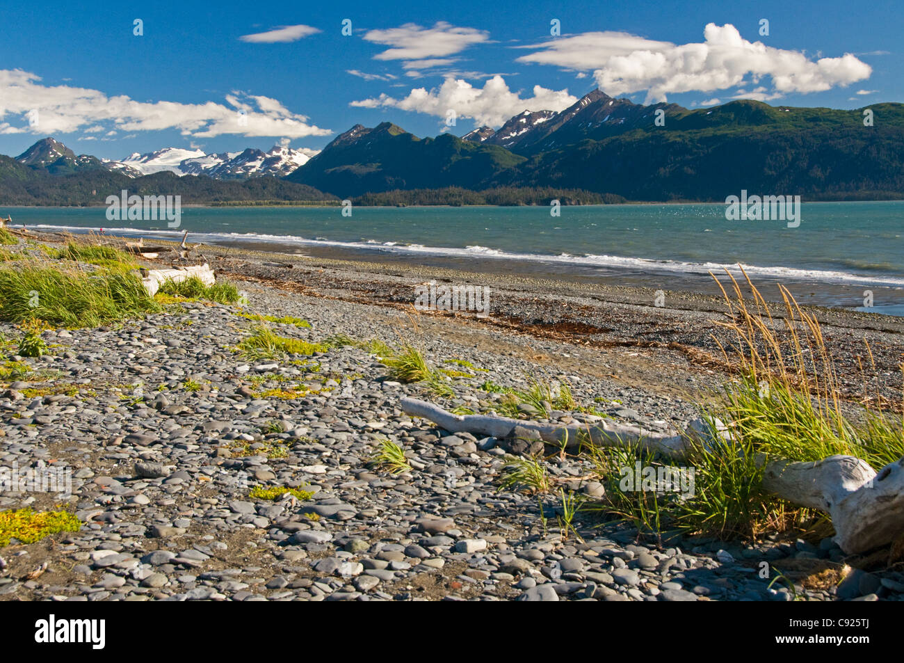 Scenic view of Kachemak Bay along the Homer boardwalk and beach, Kenai