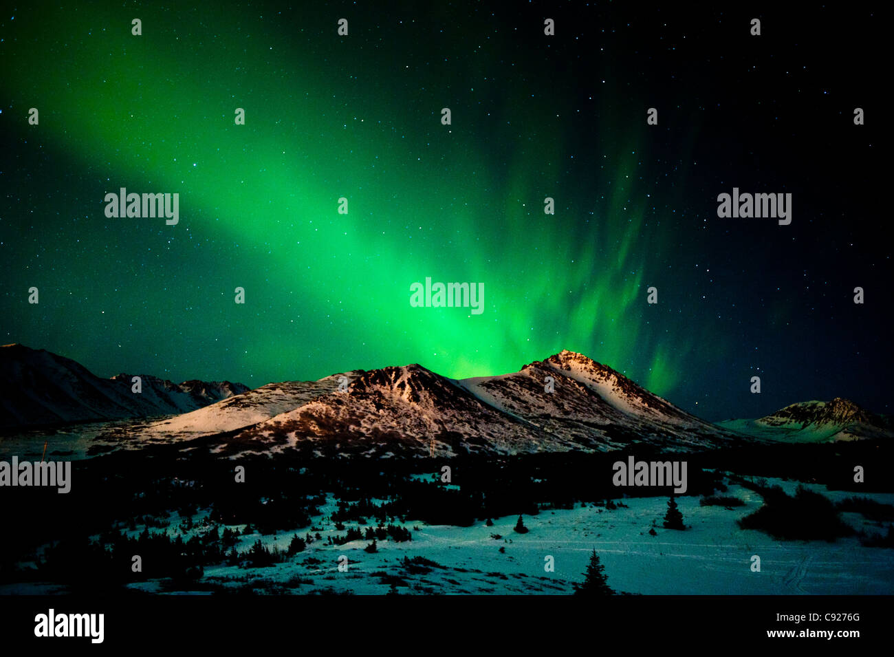 The Northern Lights over Wolverine Peak in the Chugach State Park near