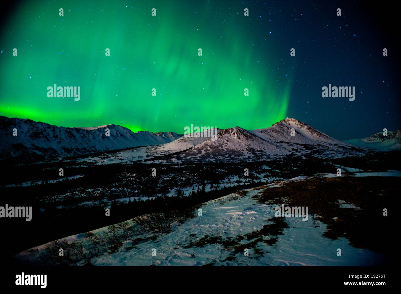 The Northern Lights over Wolverine Peak in the Chugach State Park near