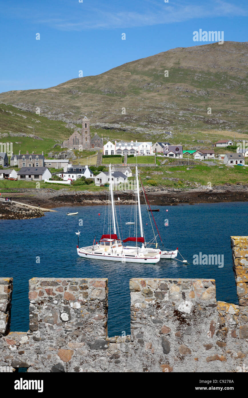 View of Barra from Kisimul Castle, a medieval castle in Castlebay in the Outer Hebrides, Scotland Stock Photo