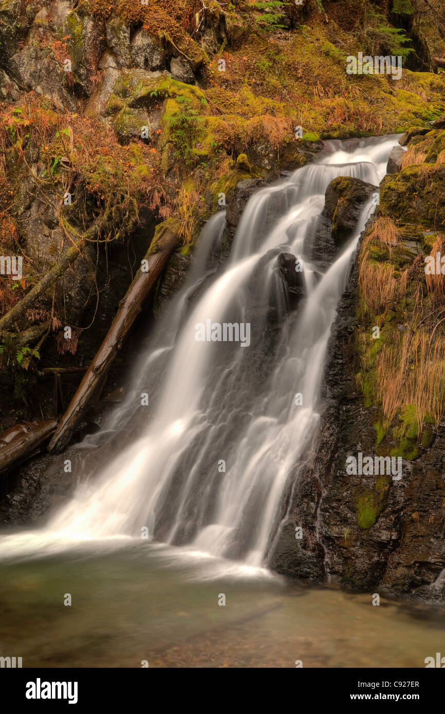 Blurred motion of Salmon Creek Falls near Juneau, Southeast Alaska, Summer. HDR Stock Photo Alamy