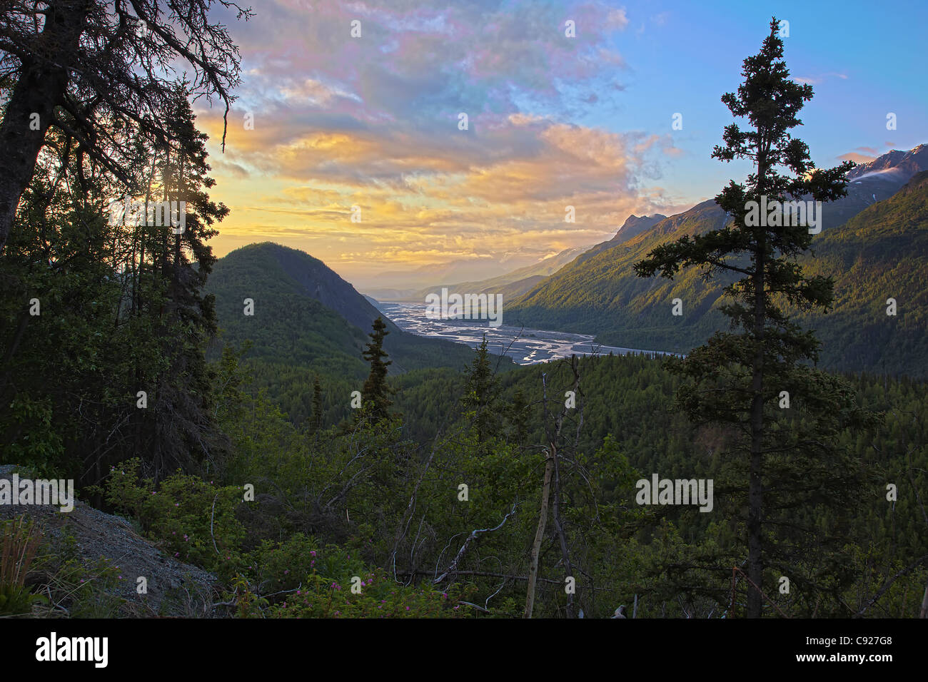 Sunrise over the Matanuska Valley, Southcentral Alaska, Summer Stock