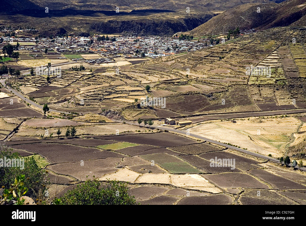 Peru, Colca Canyon, Chivay, view across fields Stock Photo