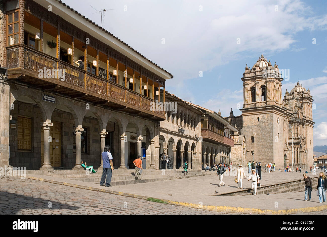 Peru, Inca Heartland, Cusco, Plaza de Armas with cathedral Stock Photo