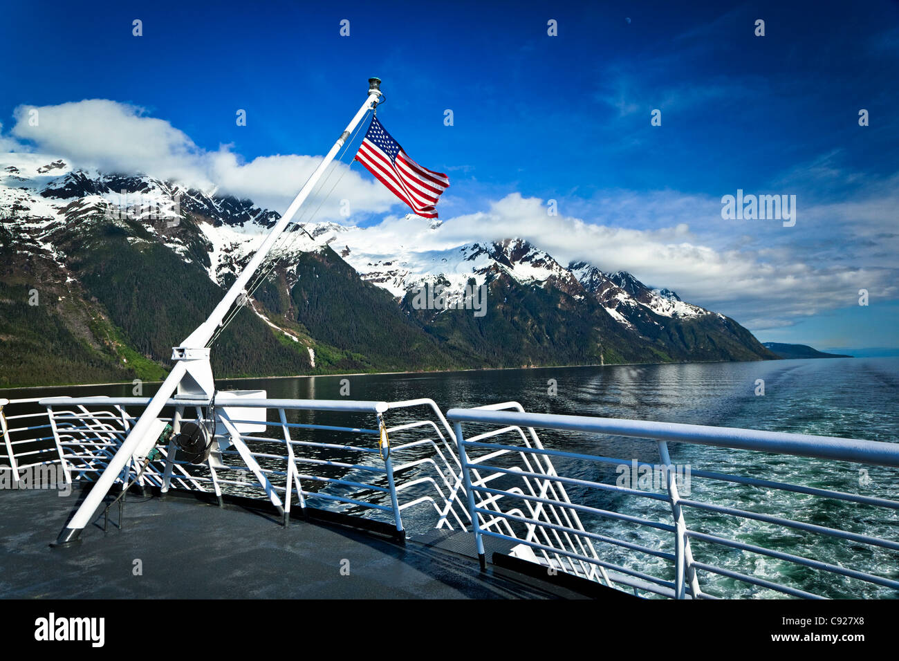 Alaska Marine Highway ferry in Lynn Canal, Inside Passage, Southeast Alaska, Spring Stock Photo