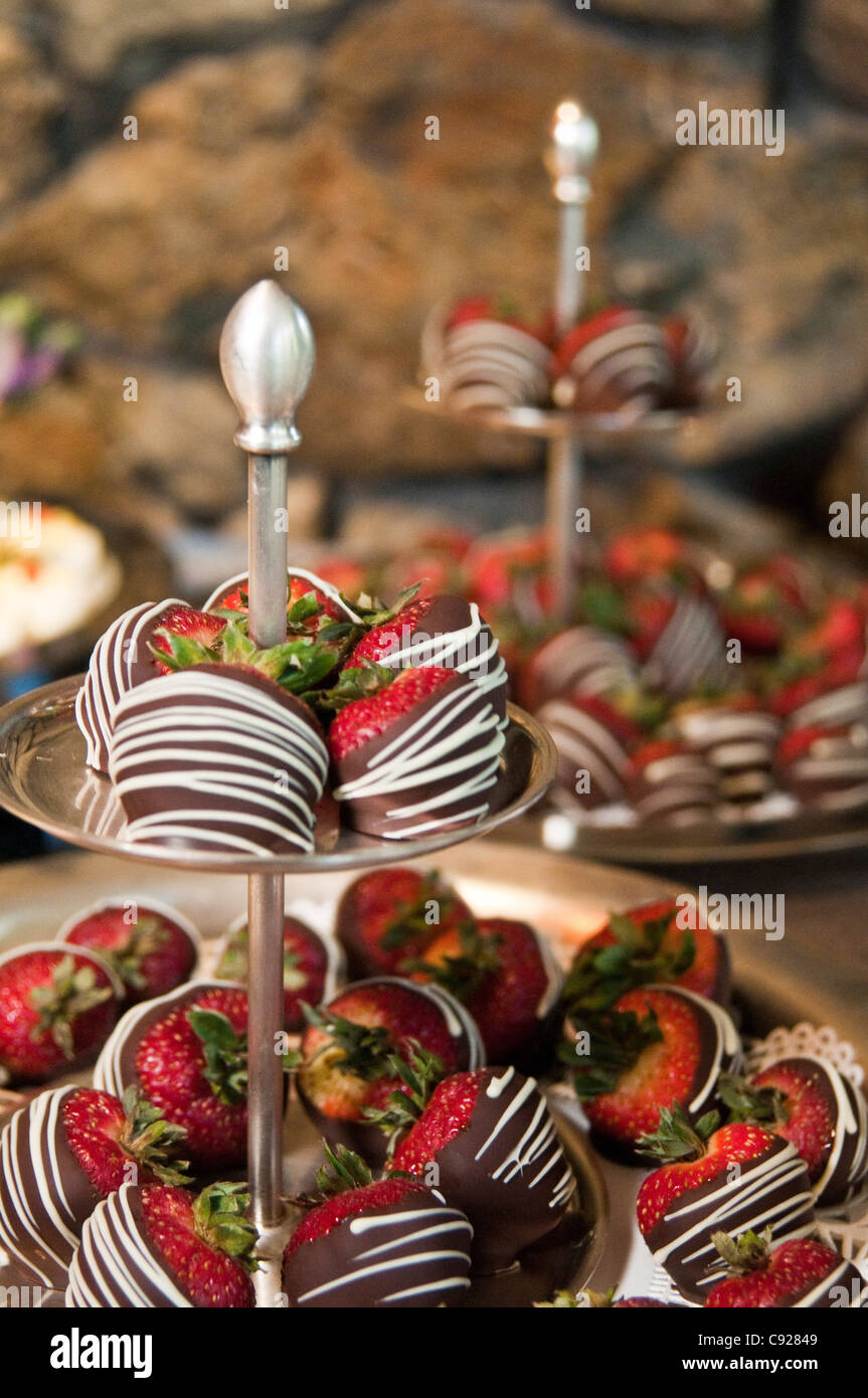 Chocoloate covered strawberries at a business conference reception, Girdwood, Southcentral Alaska Stock Photo