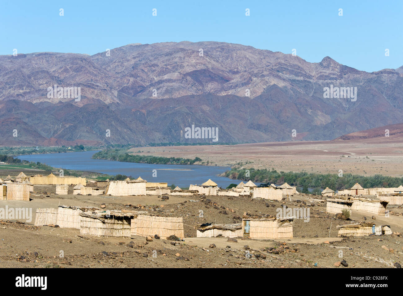 Wokers estate next to a farm growing grapes for export to Europe, Aussenkehr, Oranje River, Namibia Stock Photo