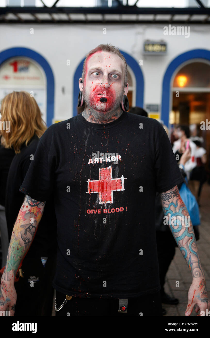 The quirky annual Zombie Walk held on an Autumn weekend, from the railway station to the beach in Brighton, East Sussex, England Stock Photo