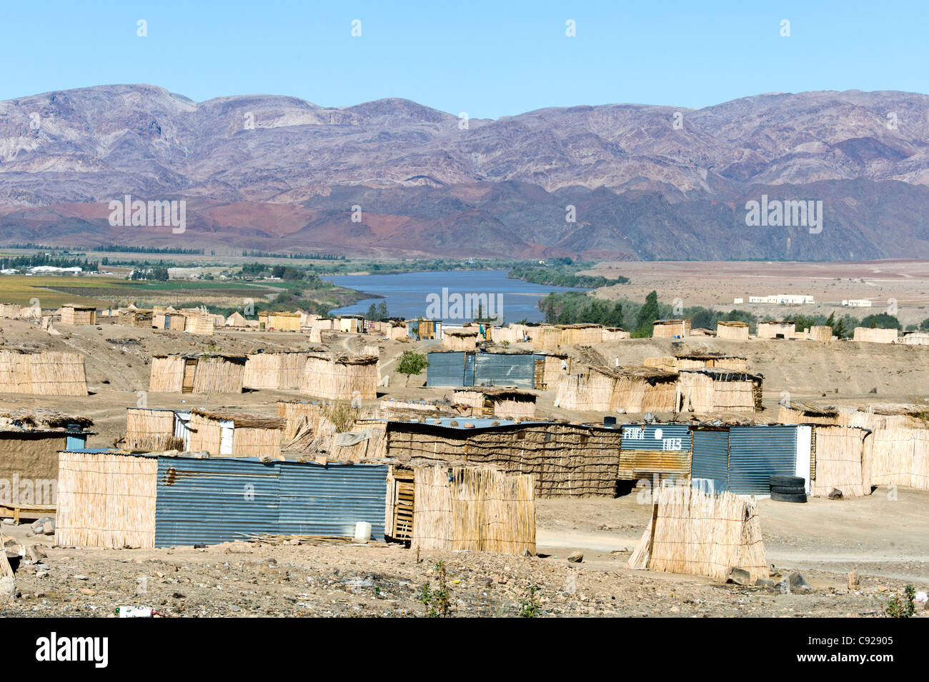 Wokers estate next to a farm growing grapes for export to Europe, Aussenkehr, Oranje River, Namibia Stock Photo