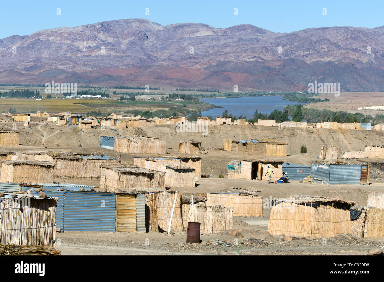 Wokers estate next to a farm growing grapes for export to Europe, Aussenkehr, Oranje River, Namibia Stock Photo