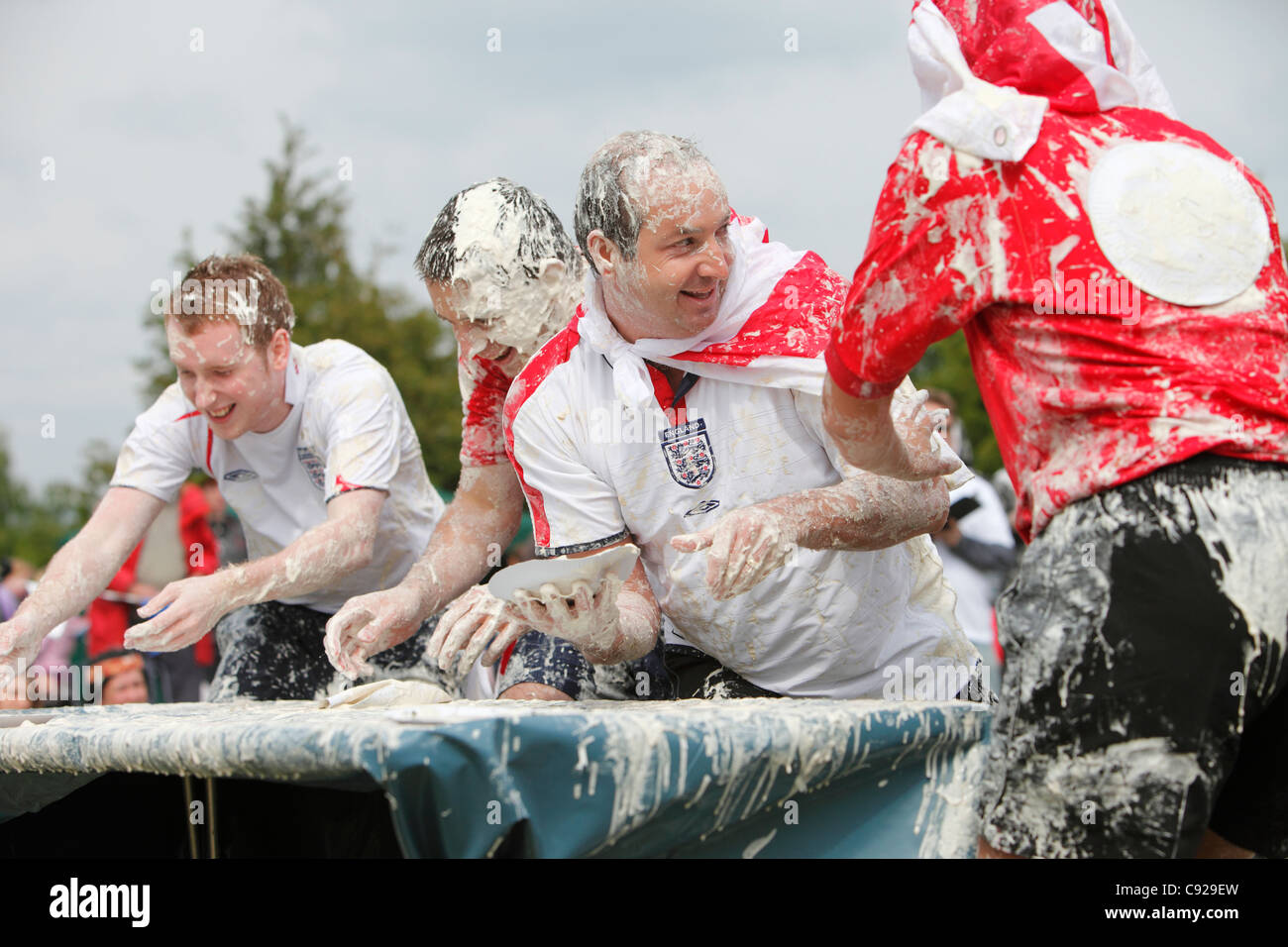 The quirky annual Official World Custard Pie Championship, held in the summer in Coxheath, near Maidstone in Kent, England Stock Photo
