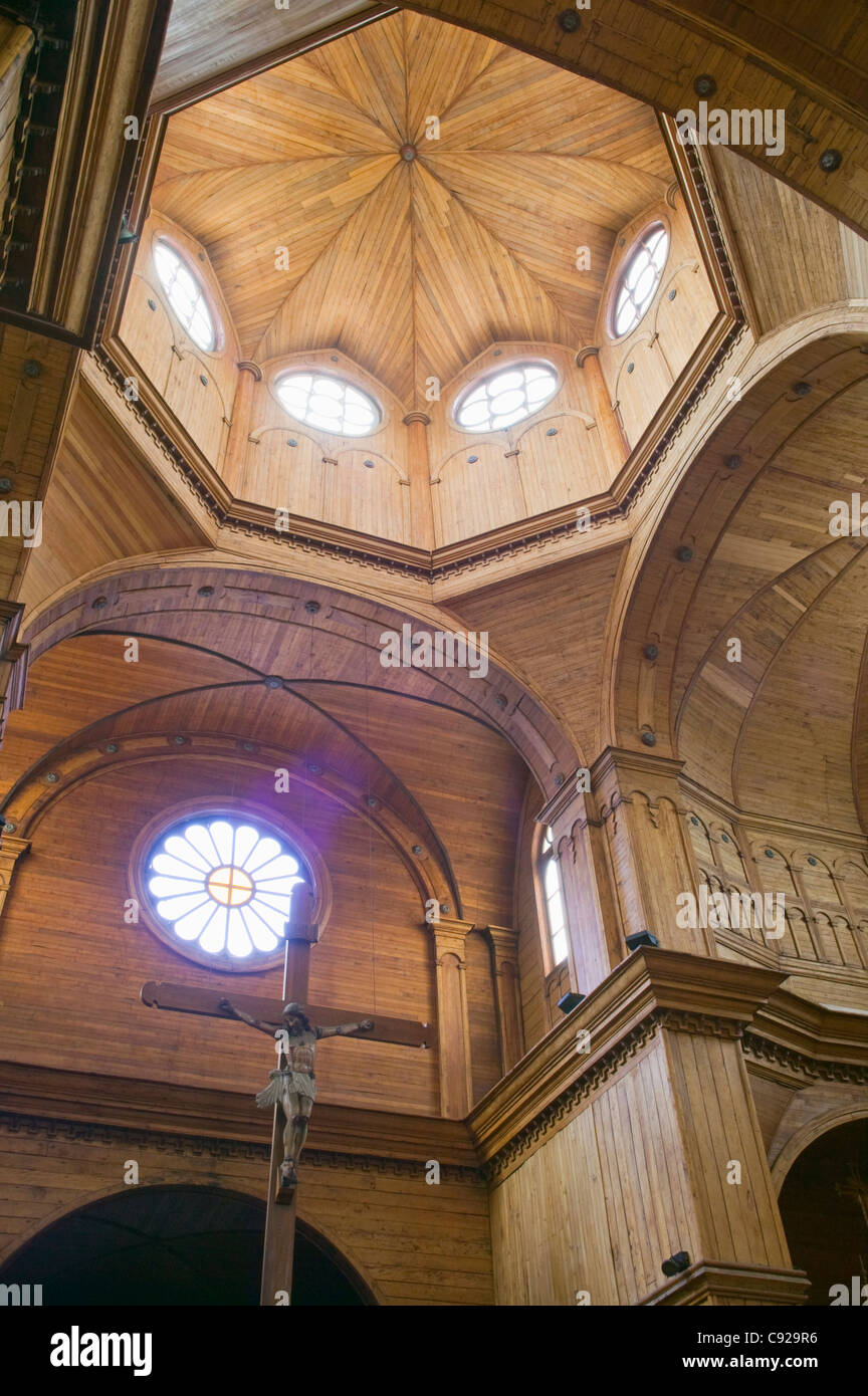 Chile, Chiloe, Castro, Iglesia San Francisco, wooden interior and domed