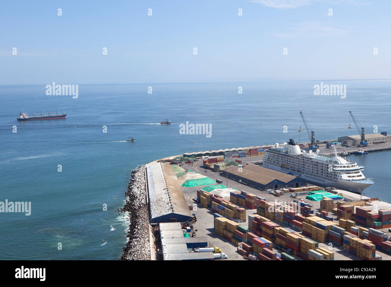 Chile, Arica, port seen from Morro de Arica Stock Photo