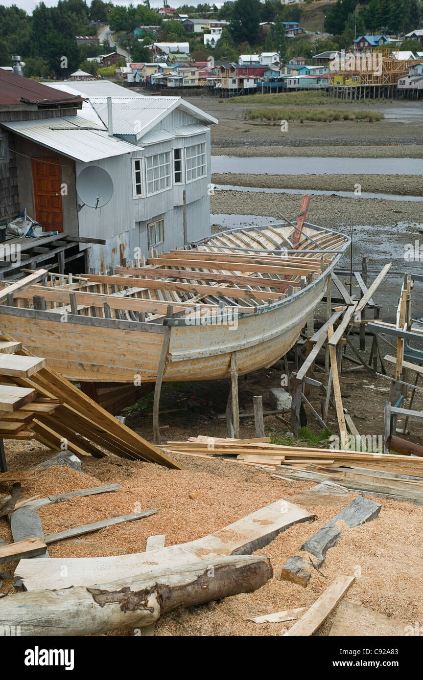 Chile, Chiloe, Castro, boat-building yard Stock Photo