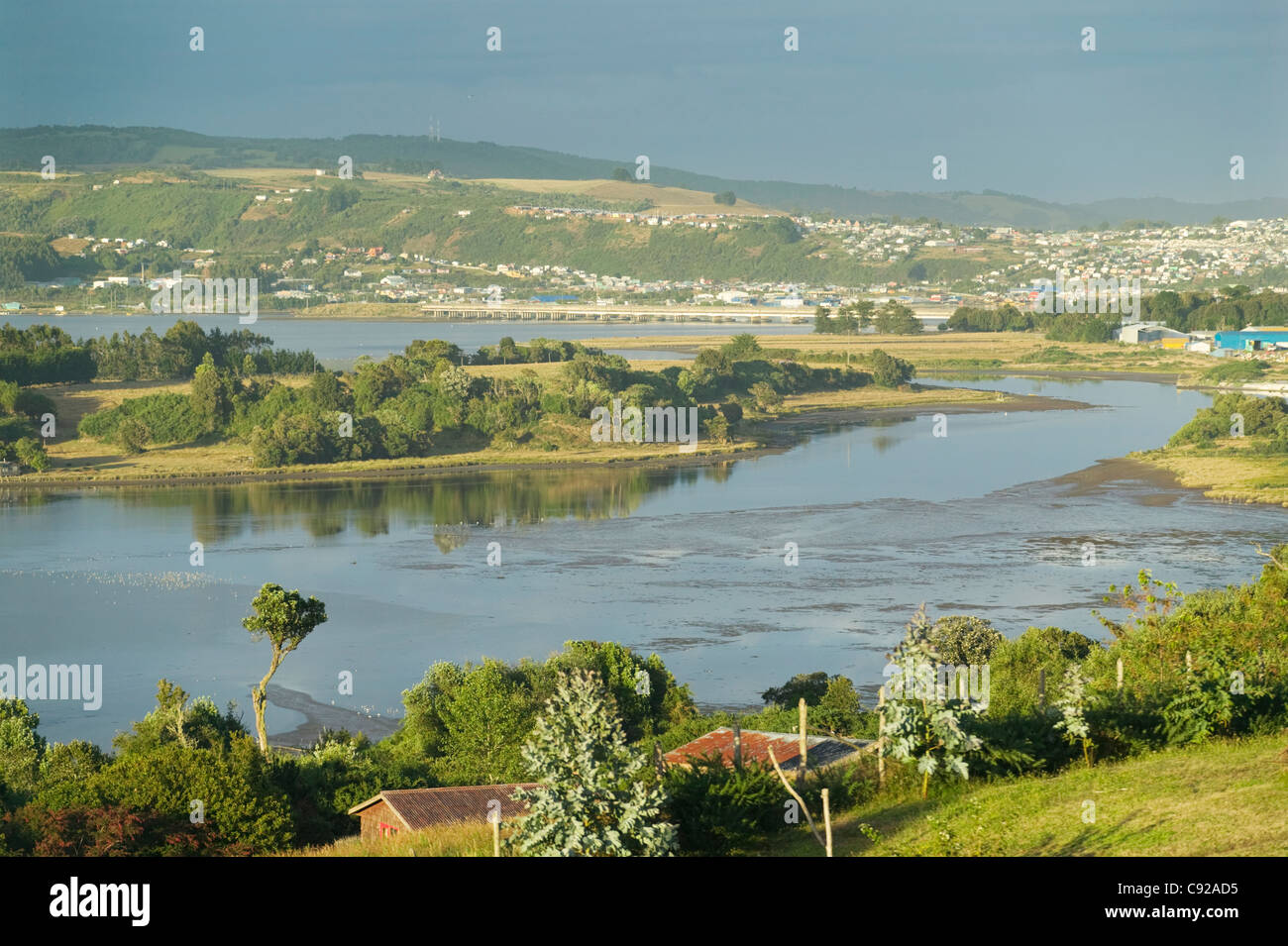 Chile, Chiloe, view across countryside near Ancud Stock Photo