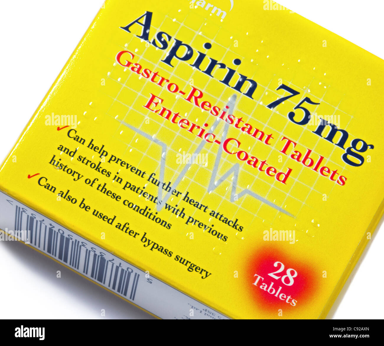 75 mg Aspirin Tablets used to control Heart Problems Stock Photo