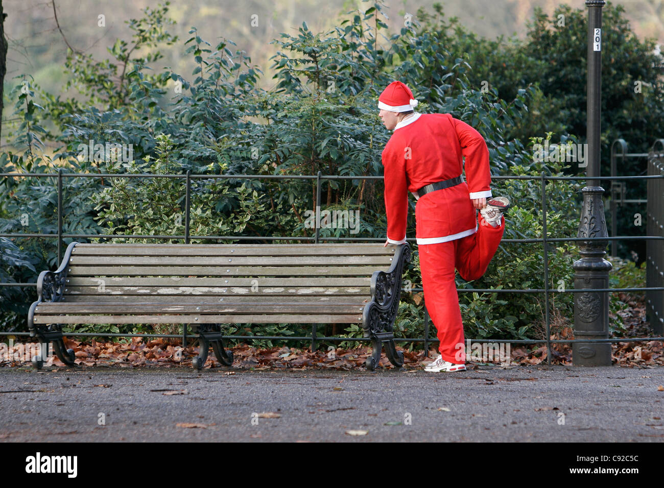 The quirky annual London Santa Run, held at the beginning of December, in Battersea Park, London, England Stock Photo