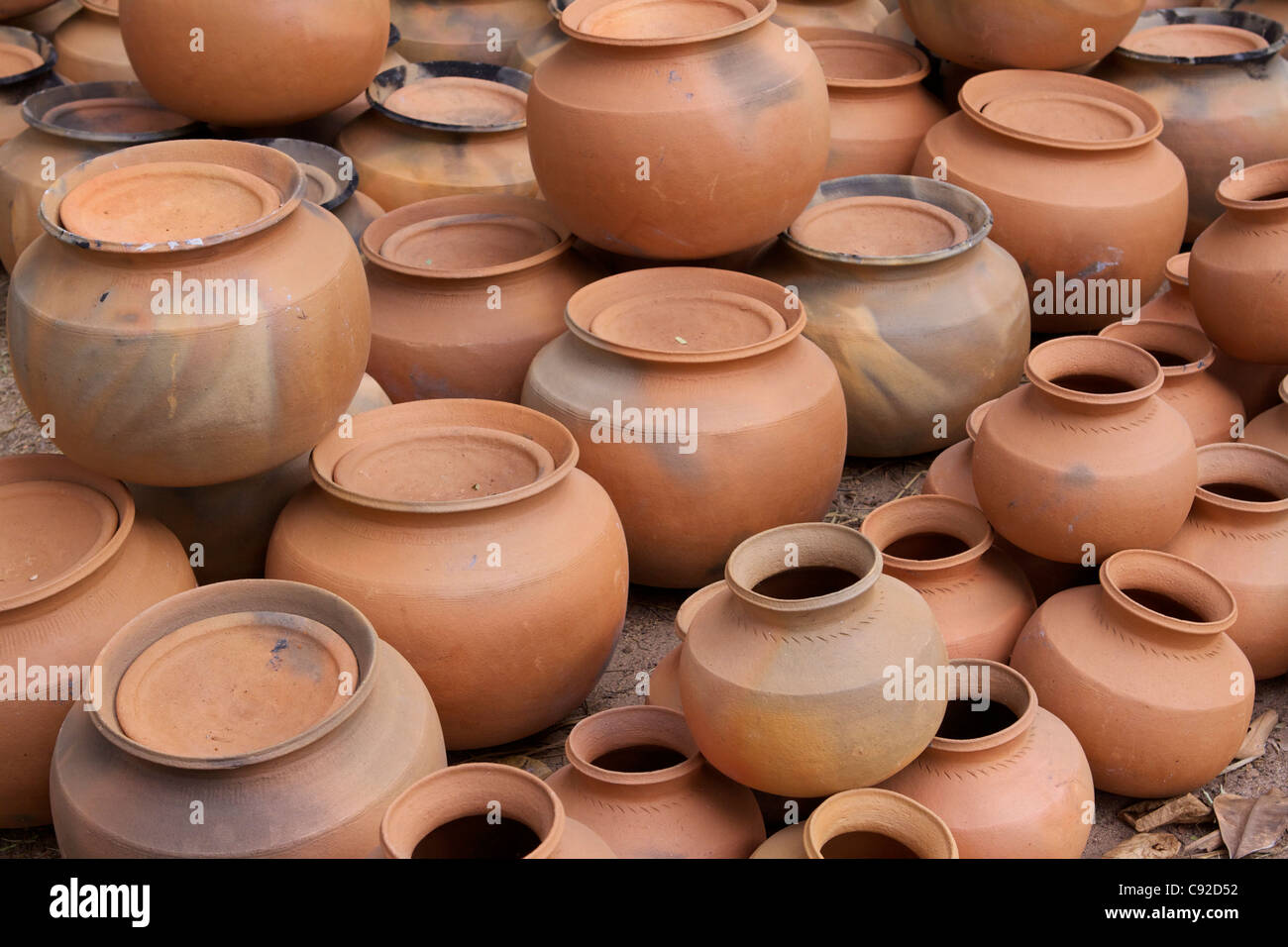Terracotta pots created using traditional methods at an artisans