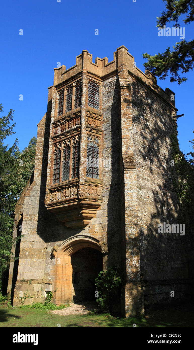 Cerne Abbey was a Benedictine monastery founded in 987 AD, and destroyed in 1539. The gate house survives. Stock Photo