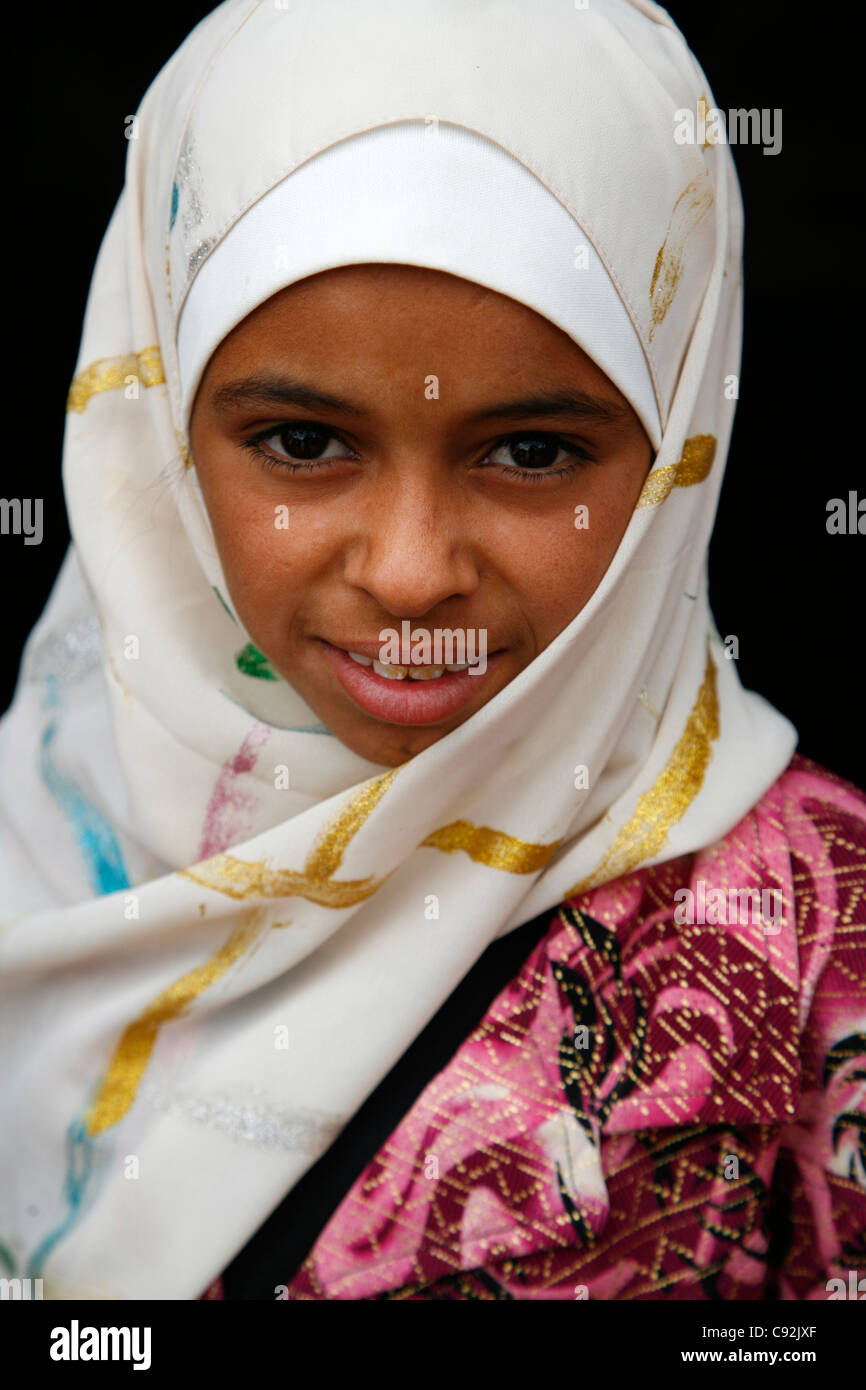 Portrait of a young bedouin girl, Petra, Jordan. Stock Photo